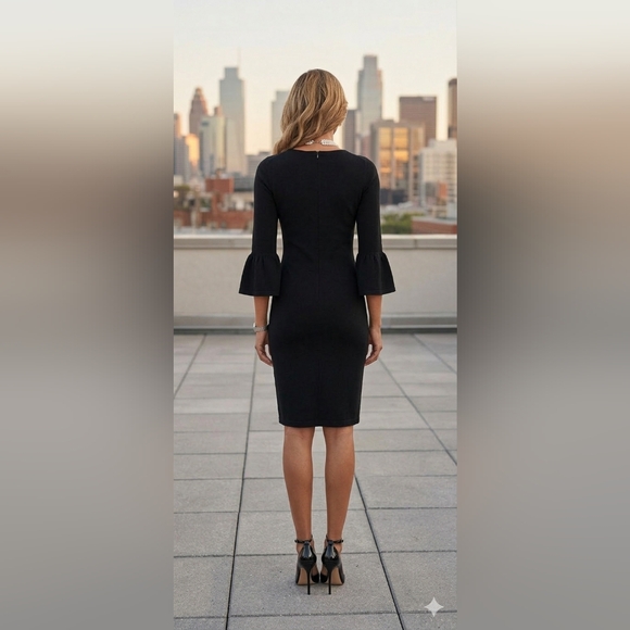 Ann Taylor Black Midi Sheath Dress with Bell Sleeves - Picture 2 of 2